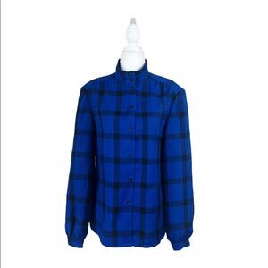 Pendleton Vintage Blue Wool Plaid Shoulder Paid Shirt Sz Medium